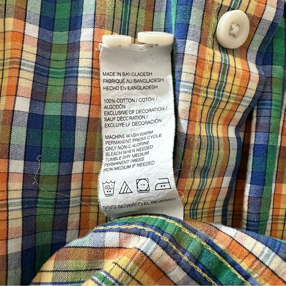 IZOD Men’s Large Long Sleeve Green, Yellow, Blue, Orange Plaid Shirt 100% Cotton - Picture 8 of 11